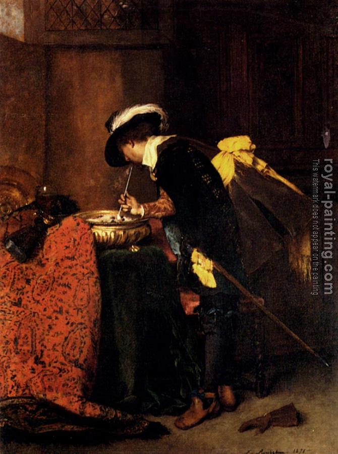 Ferdinand Roybet : A Cavalier Lighting A Pipe Ferdinand Roybet : A Cavalier Lighting A Pipe